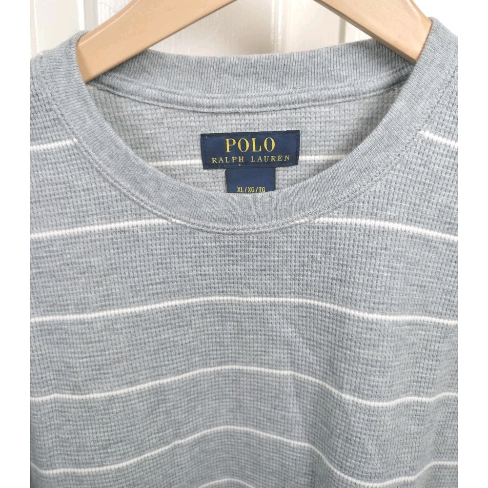 Polo Ralph Lauren Thermal Shirt Mens XL Gray Striped Waffle Knit LS Pony